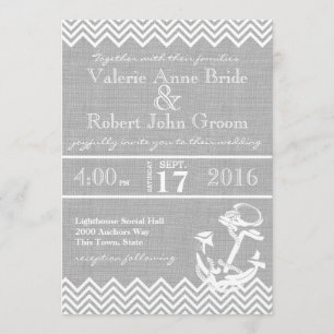 Nautical Anchor Chevron Beach Wedding Inbjudningar