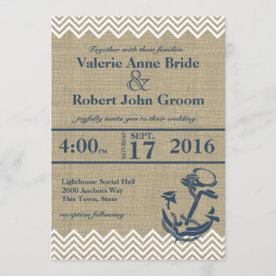 Nautical Anchor Chevron Bröllop Inbjudningar