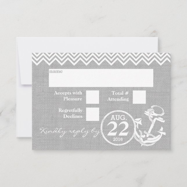 Nautical Anchor Chevron Bröllops RSVP OSA Kort (Framsida)