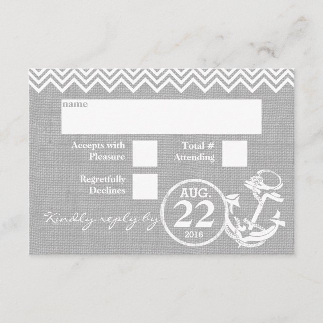 Nautical Anchor Chevron Bröllops RSVP OSA Kort (Framsida)