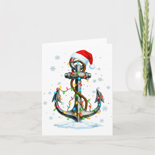 Nautical Anchor Christmas Lights Boating Sailor  Kort (Framsida)