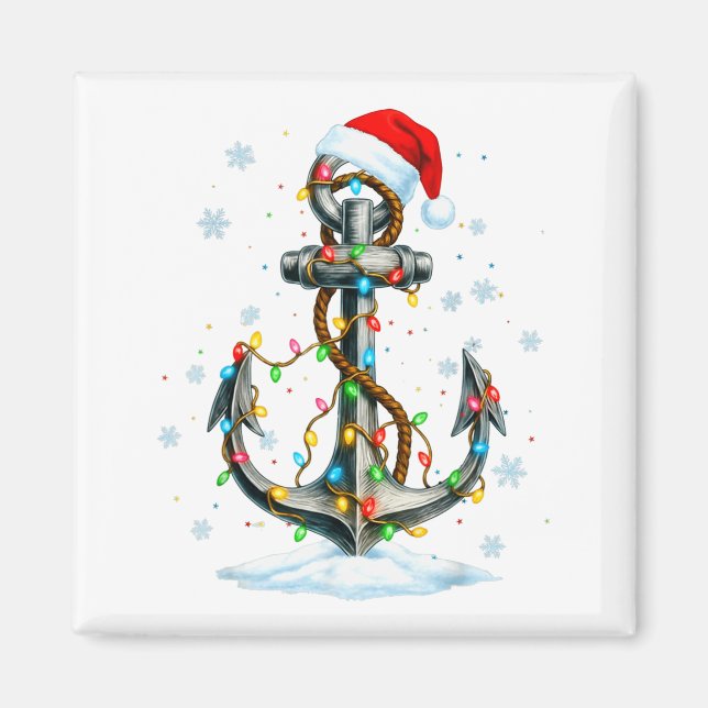Nautical Anchor Christmas Lights Boating Sailor  Magnet (Framsidan)