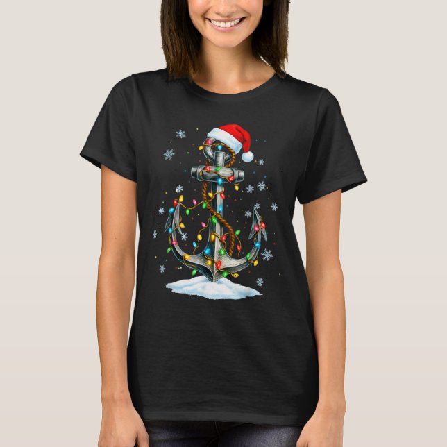 Nautical Anchor Christmas Lights Boating Sailor  T Shirt (Framsida)