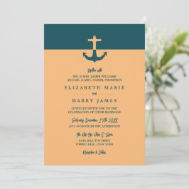 Nautical Anchor - Coral Blue - Beach Wedding Inbjudningar