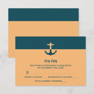Nautical Anchor - Coral Blue - Beach Wedding OSA Kort