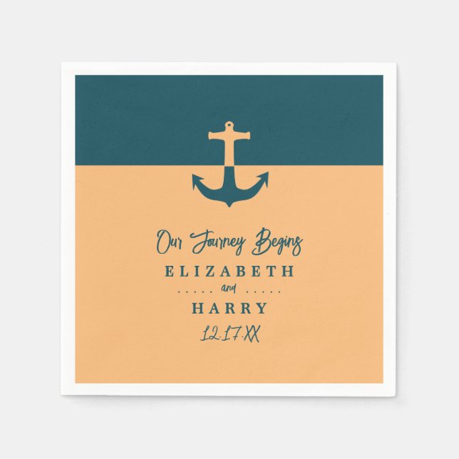 Nautical Anchor - Coral Blue - Beach Wedding Pappersservett (Framsidan)