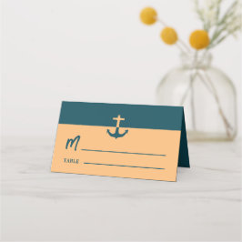 Nautical Anchor - Coral Blue - Beach Wedding Placeringskort