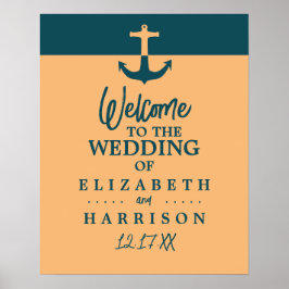 Nautical Anchor, Coral Blue, Bröllop Welcome Poster