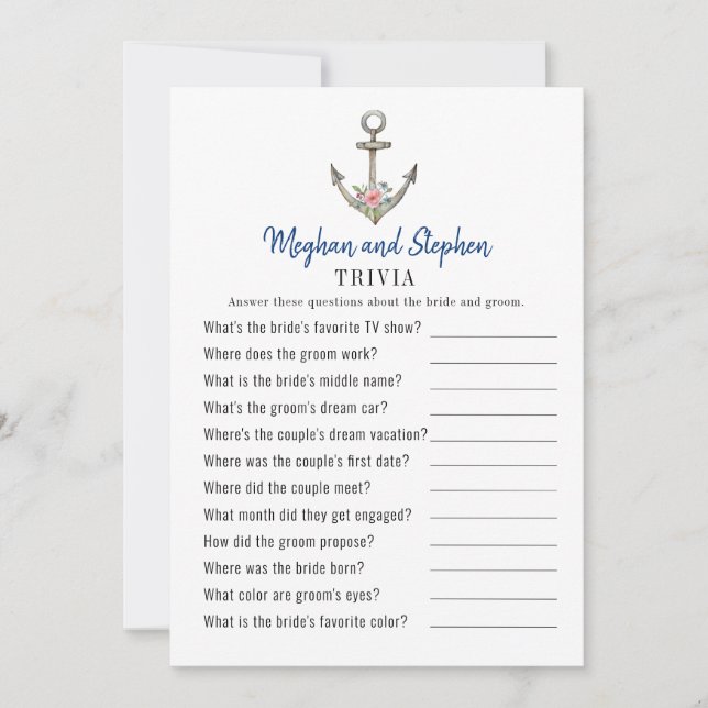 Nautical Anchor Couples Shower Trivia-spel Inbjudningar (Framsida)