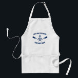 Nautical Anchor Crossed Oars Paddles Navy Blue Förkläde<br><div class="desc">En Anpassningsbar Nautical Anchor och Crossed Oars med Personlig Kapten eller annan Titel och Er Namn eller annan anpassningsbar i marinblått på en Vuxen BBQ Chef Apron. Gör en underbar gåva och konversation till biet för tillfälle.</div>