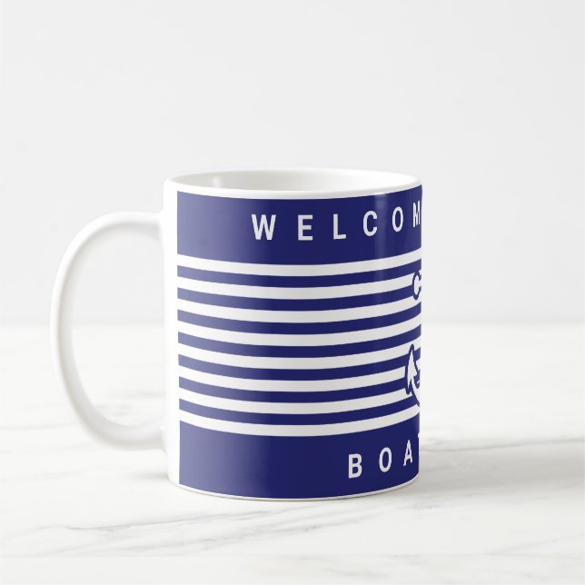 Nautical Anchor Design Navy Blue and White Stripe Kaffemugg (Vänster)