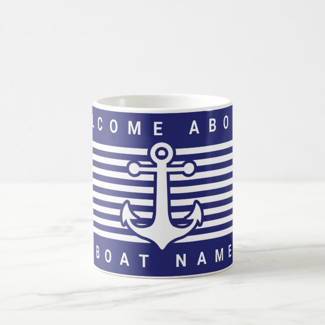 Nautical Anchor Design Navy Blue White Rand Eleg Kaffemugg (Center)