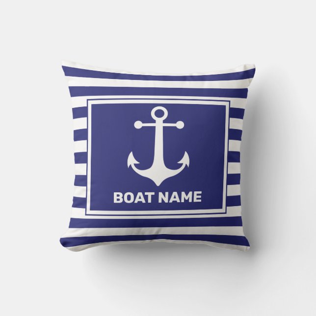 Nautical Anchor Design Navy Blue White Rand Pill Kudde (Framsida)