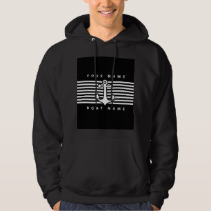 Nautical Anchor Design White Rand Black Hoodie