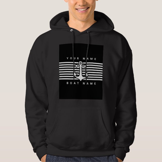 Nautical Anchor Design White Rand Black Hoodie (Framsida)