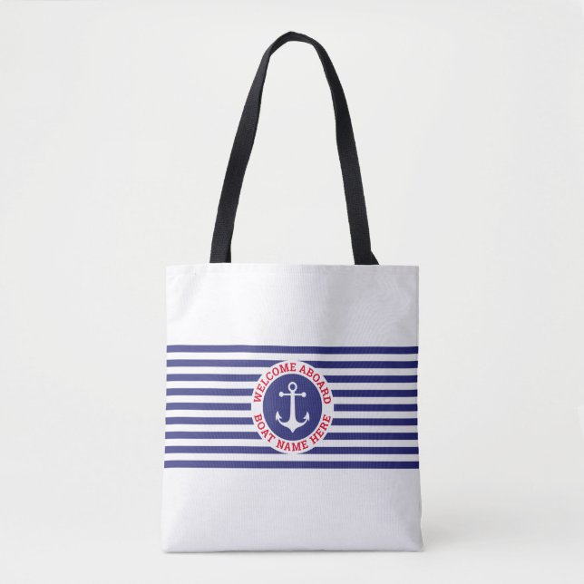 Nautical Anchor Design with Navy Stripes Tygkasse (Framsida)