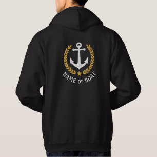 Nautical Anchor Din Boat Namn Guld Laurel Black Hoodie