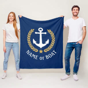 Nautical Anchor din havsflotta Namn Guld Laurel Fleecefilt