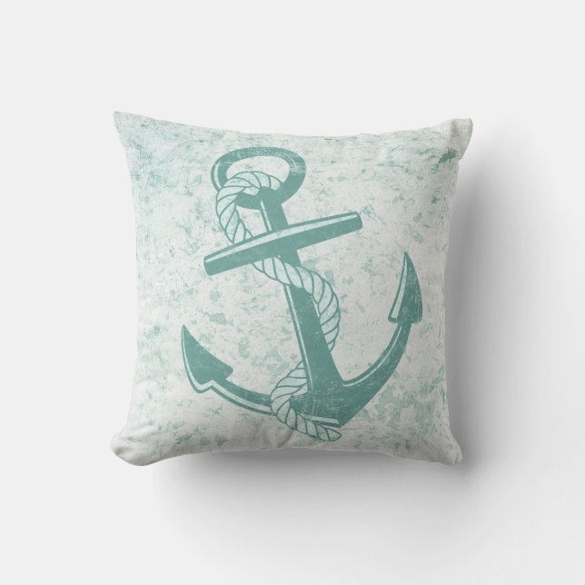 Nautical Anchor Distress Aqua Beach Dekorativ kudd Kudde (Framsida)