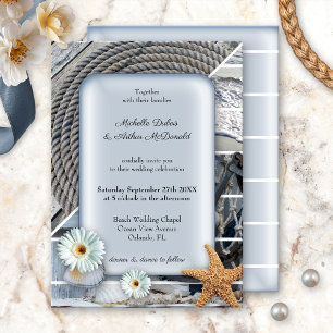 Nautical Anchor Dusty Blue Beach Wedding Inbjudningar
