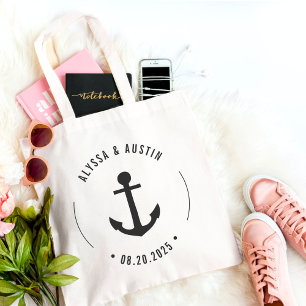 Nautical Anchor EDITABLE FÄRG Wedding Favor Tote Tygkasse
