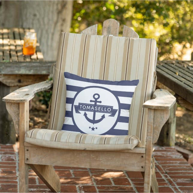 Nautical Anchor Family Namn Navy Blue Rand Kudde (Stol)