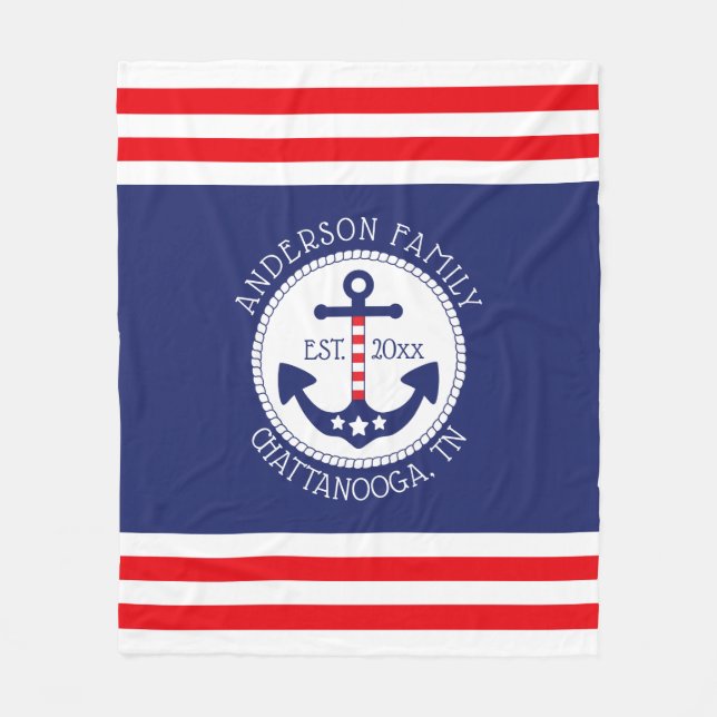 Nautical Anchor Family Namn Patriotic Fleecefilt (Framsidan)