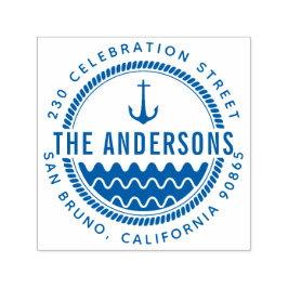 Nautical Anchor Family Namn & Round Returadress Självfärgande Stämpel