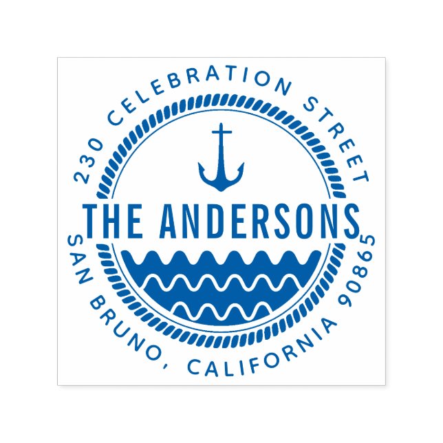 Nautical Anchor Family Namn & Round Returadress Självfärgande Stämpel (Design)