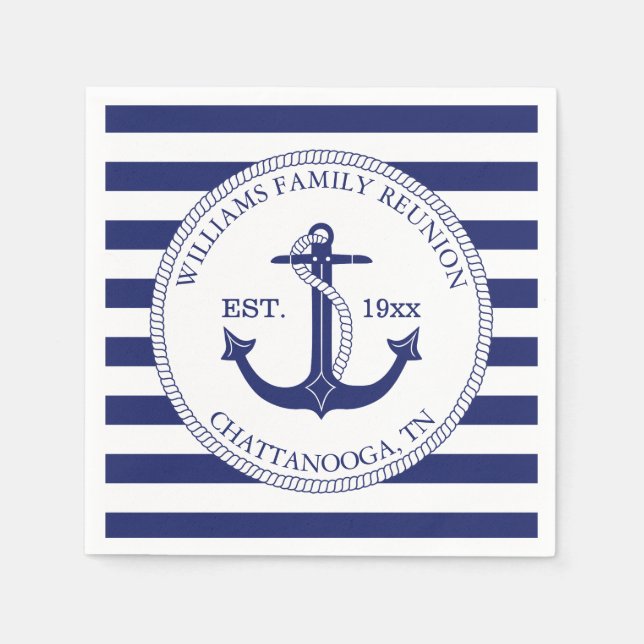 Nautical Anchor Family Reunion Monogram Pappersservett (Framsidan)