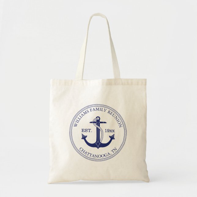 Nautical Anchor Family Reunion Monogram Tygkasse (Framsidan)