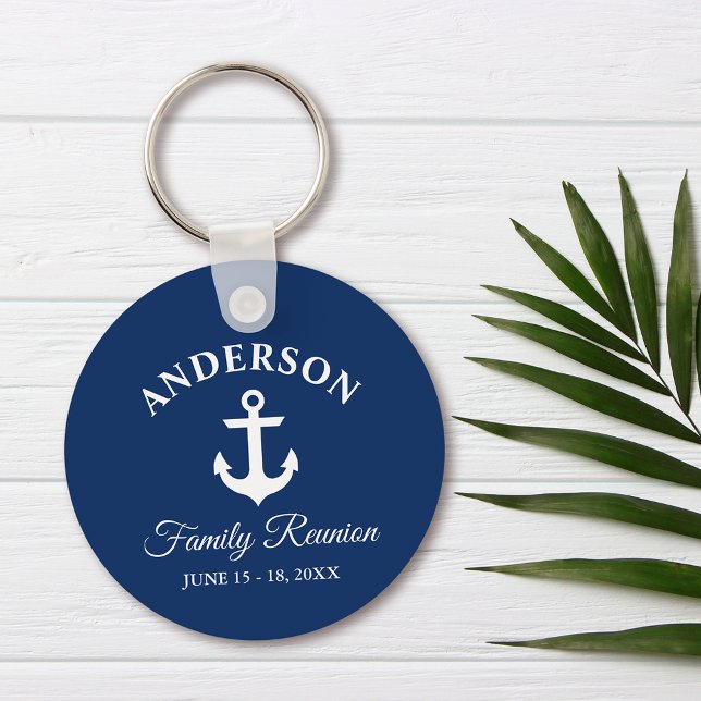 Nautical Anchor Family Reunion Navy Blue Nyckelring (Customize to change text size, style or background color.)