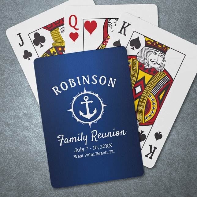 Nautical Anchor Family Reunion Navy Blue & White Casinokort (Skapare uppladdad)