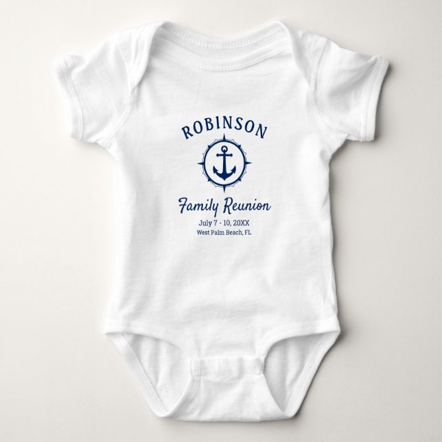 Nautical Anchor Family Reunion Navy Blue & White T Shirt (Framsida)