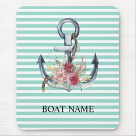 Nautical,Anchor Flowers Mint Grönt Rand Musmatta