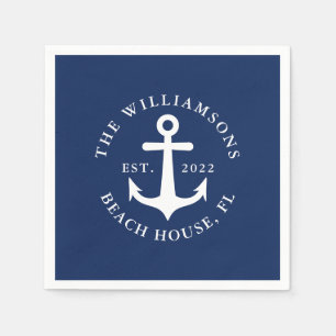 Nautical Anchor för marinblått Anpassningsbar Namn Pappersservett