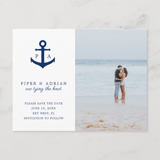 Nautical Anchor Foto Bröllop Save the Date Meddelande Vykort (Framsida)