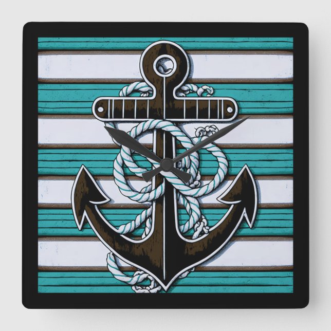 Nautical Anchor Fyrkantig Klocka (Framsida)