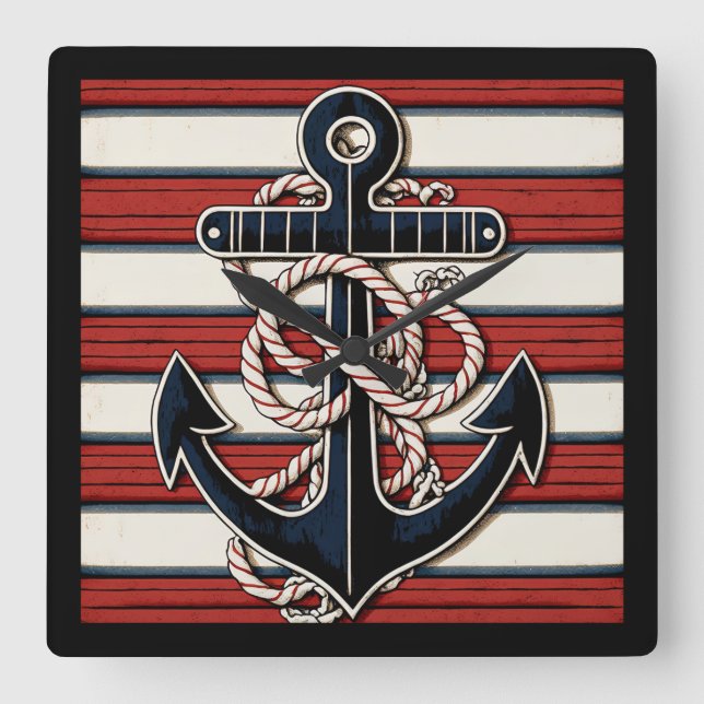 Nautical Anchor Fyrkantig Klocka (Framsida)