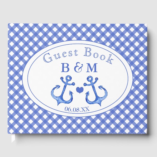 Nautical Anchor | Gingham Monogram Guestbook Gästböcker (Framsida)