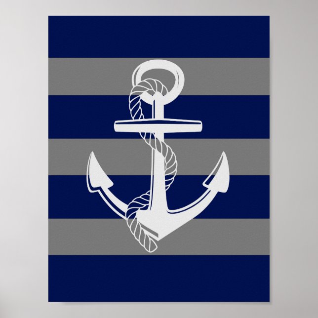 Nautical Anchor, Grått & Blue, Wall Art Print Poster (Framsidan)