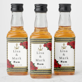 Nautical Anchor Guld Black Rand Mini Spritflaskor Etikett