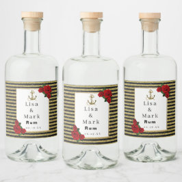 Nautical Anchor Guld Black Rand Spritflaskor Etikett