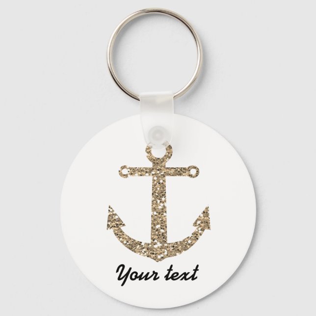 Nautical Anchor Guld Glitter Glam Nyckelring (Framsida)