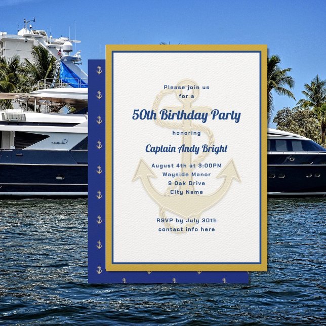 Nautical Anchor Hans Birthday-inbjudningar till An Inbjudningar (Skapare uppladdad)