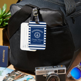Nautical Anchor Helm Family Reunion Blue Stripe Bagagebricka