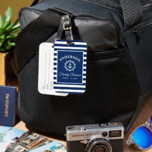 Nautical Anchor Helm Family Reunion Blue Stripe Bagagebricka