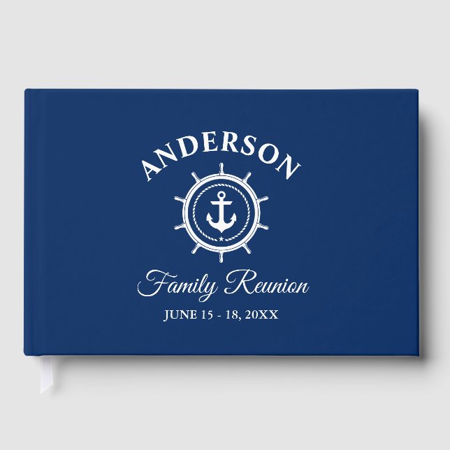 Nautical Anchor Helm Family Reunion Navy Blue Gästböcker (Framsida)