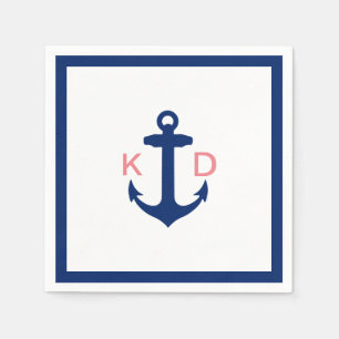 Nautical Anchor Initialer Simple Gräns Bröllop Pappersservett