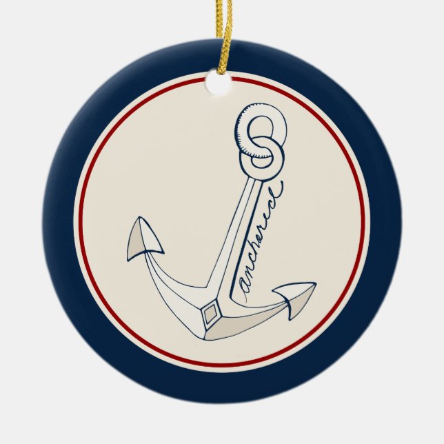 Nautical Anchor Julgransprydnad Keramik (Framsidan)